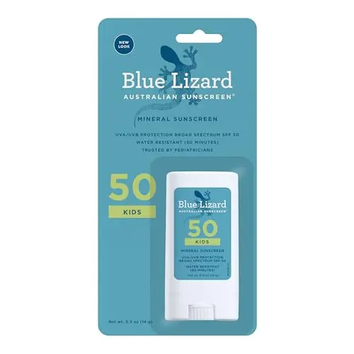 Blue Lizard Mineral sunscreen stick in blue packaging.