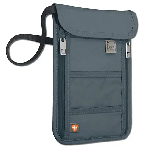 Lewis N. Clark Charcoal RFID Blocking Stash Neck Travel Wallet