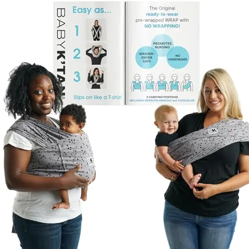 Baby K'tan Plus Size Baby Carrier in Grey being worn by a parent