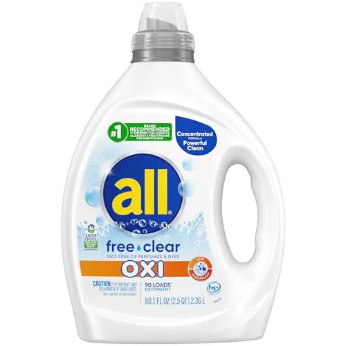 all free clear with OXI liquid laundry detergent for brightening