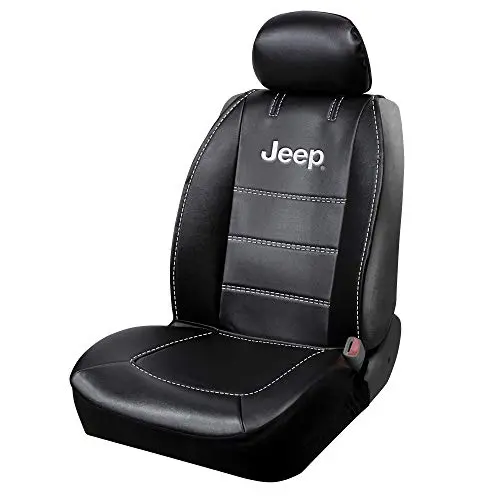 Plasticolor universal black seat cover with embroidered Jeep logo on a car seat