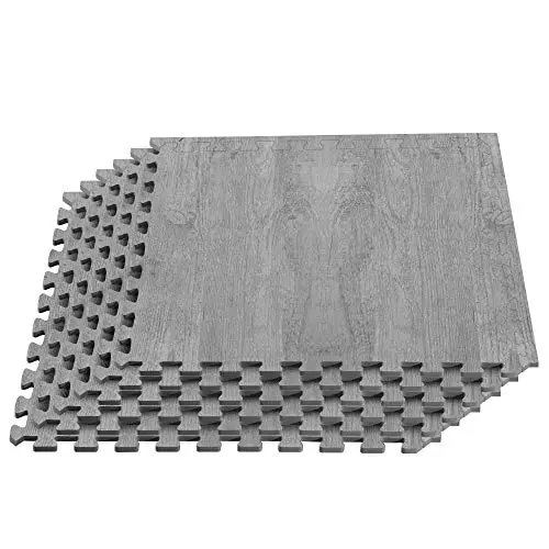 Forest Floor Weathered Fence Gray interlocking foam floor mats with wood grain