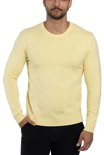 X RAY men's crew neck sweater in banana yellow, slim fit with ribbed cuffs