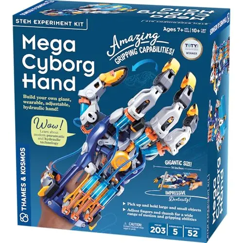 Thames & Kosmos Mega Cyborg Hand wearable mechanical hand gripping an object