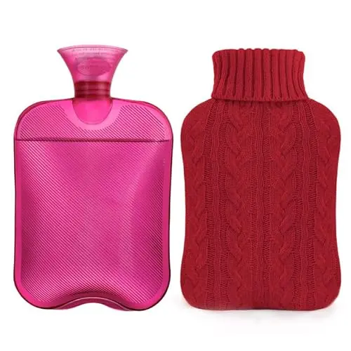 Samply Hot Water Bottle with Knitted Cover in red