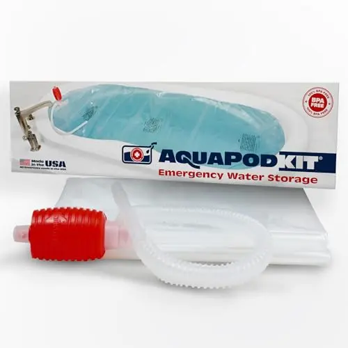 AquaPodKit emergency bathtub water storage bladder in its box