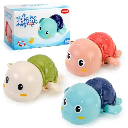SEPHIX 3 pack of cute wind-up swimming turtle bath toys