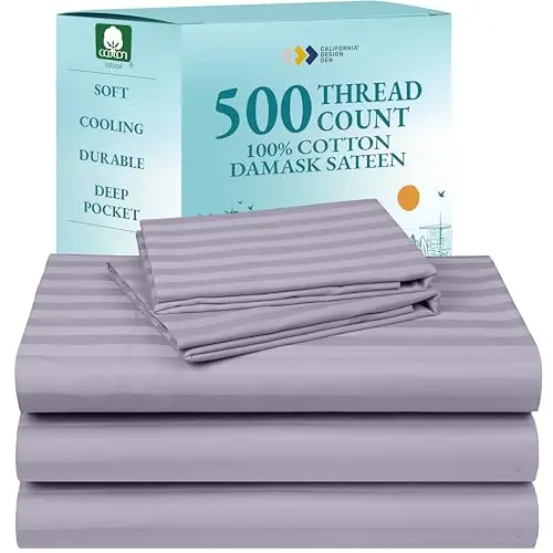 California Design Den 500 thread count striped split king sheet set in lavender