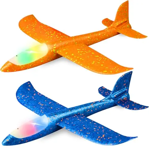 Two colorful LED foam glider airplanes for kids