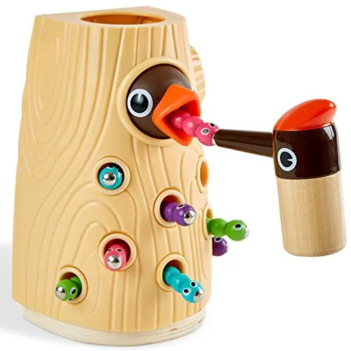 TOP BRIGHT magnetic woodpecker toy with bird and worms