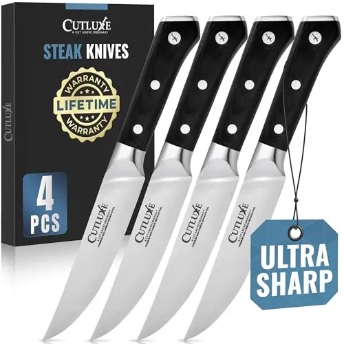 Cutluxe Steak Knives Set of 4 with straight edge blades