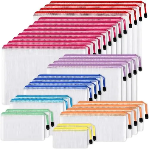 EOOUT 30-piece set of multi-colored, multi-sized mesh zipper pouches