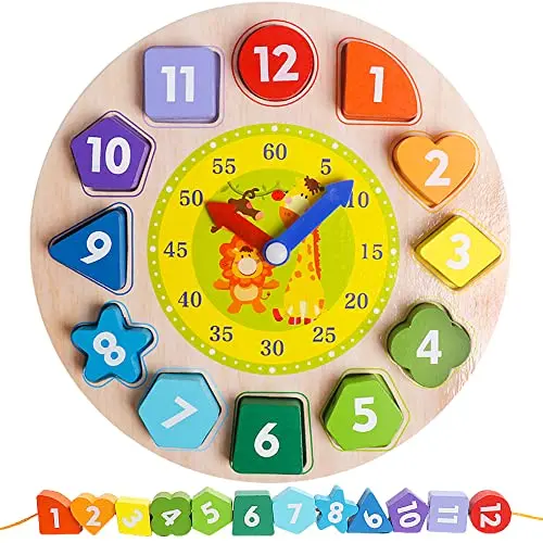 Skrtuan Wooden Sorting Clock with movable hands and number blocks