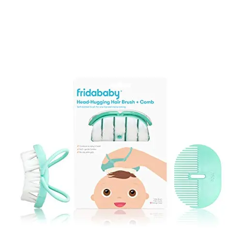 Frida Baby white flexible newborn hairbrush and comb set with snap-in storage case