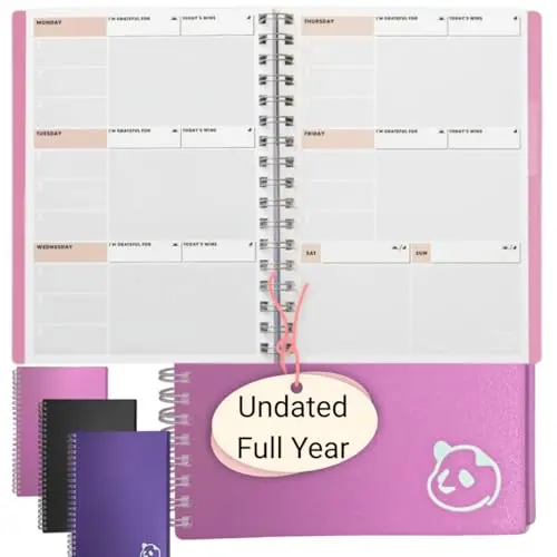 Panda Planner Undated Weekly Planner in Pink with spiral binding