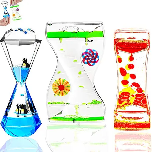 Set of three liquid motion bubble timer toys with different colored droplets