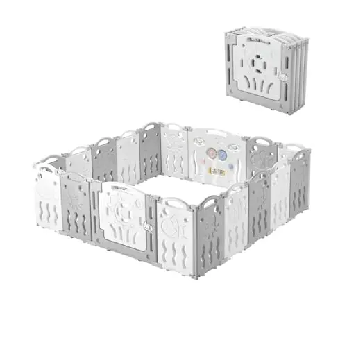 Albott grey and white 18-panel toddler playpen fence