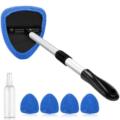 AstroAI blue windshield cleaner tool with extendable handle and microfiber pads