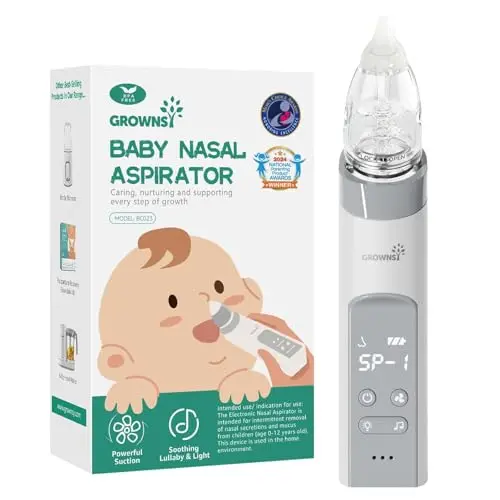 GROWNSY electric baby nose sucker with music, light, and larger suction chamber