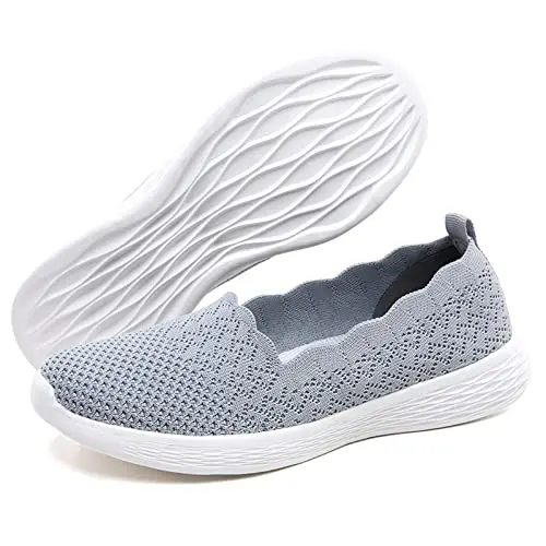 poemlady women's mesh knit slip-on ballet flat in gray