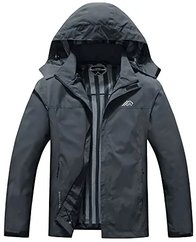 OTU Men's Lightweight Waterproof Hooded Rain Jacket in dark grey