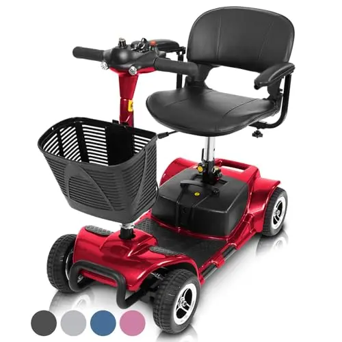 Vive ruby red 4-wheel mobility scooter with basket and padded seat