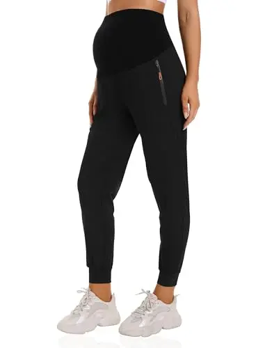 Foucome black maternity quick-dry jogger scrub pants
