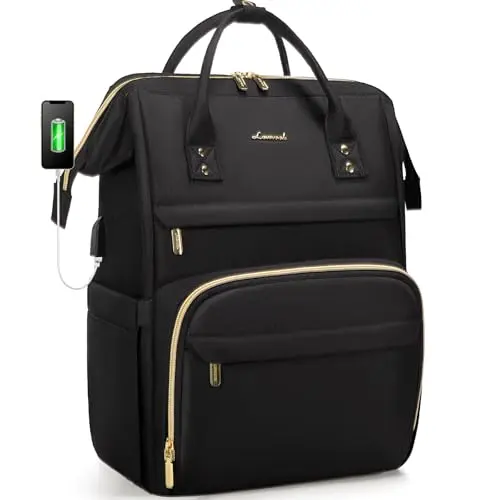 LOVEVOOK black laptop backpack with USB charging port and multiple zippers