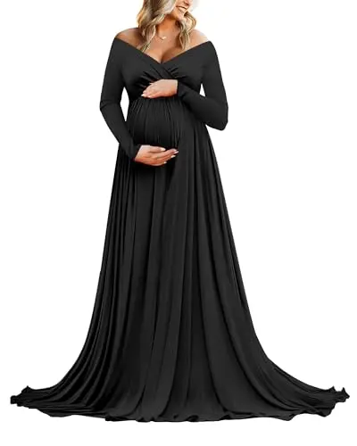 Saslax off-shoulder long sleeve half circle maternity gown