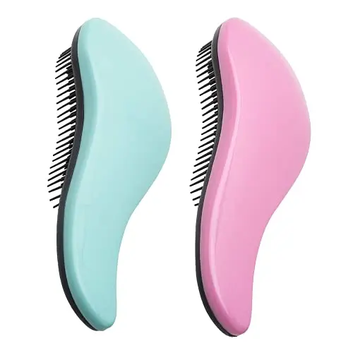 WYNK green and pink detangling brush pair with cone-shaped bristles