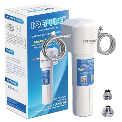 ICEPURE under sink water filter system with a large white filter cartridge