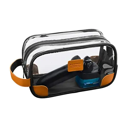 Clear PVC hanging toiletry bag with anti-slip strap for bathroom organization