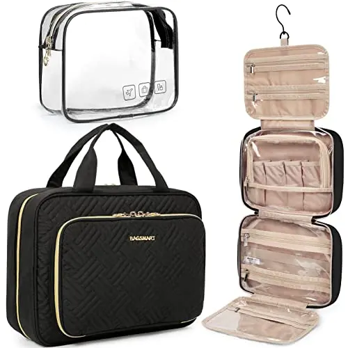 BAGSMART black hanging travel organizer with separate clear TSA bag