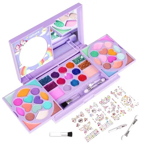 KIDCHEER Kids Makeup Kit with eyeshadows, lip glosses, and brushes