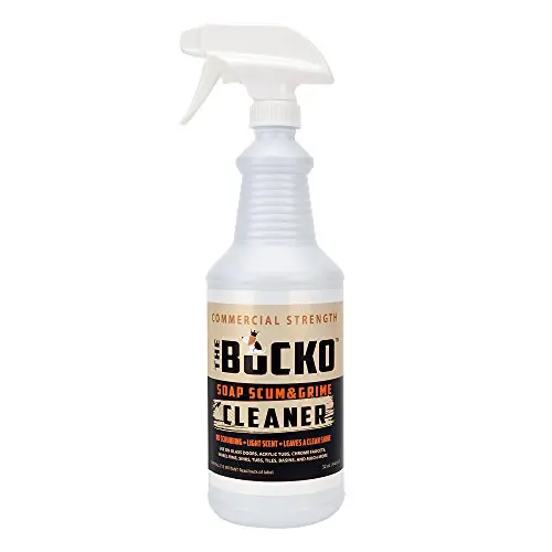 The Bucko Soap Scum and Grime Cleaner bottle with sprayer
