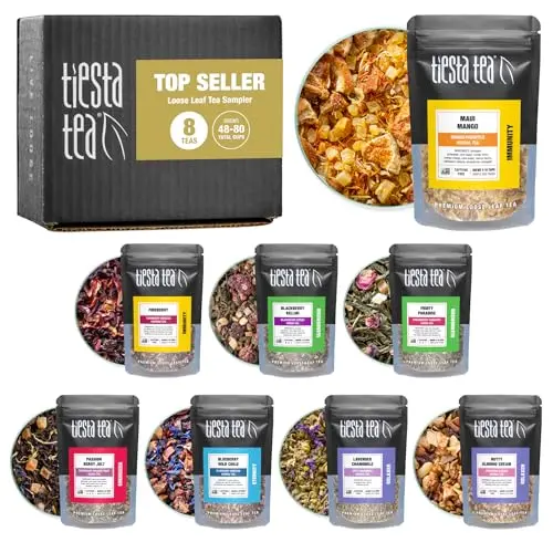 Tiesta Tea sampler pack with eight small pouches of loose leaf tea