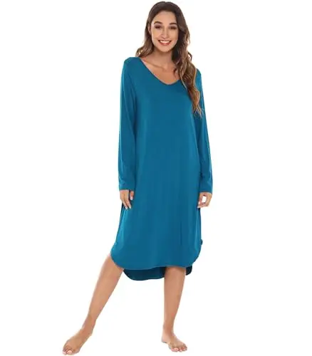 WiWi long sleeve nightgown in teal blue