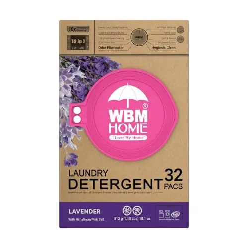 WBM lavender laundry pods in a zip-lock bag