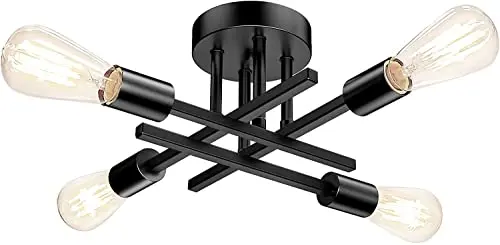 TOBUSA black Sputnik-style semi-flush mount ceiling light fixture with four arms
