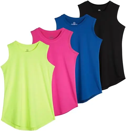 Real Essentials Girls' Dry-Fit Active Tank Top 4-Pack