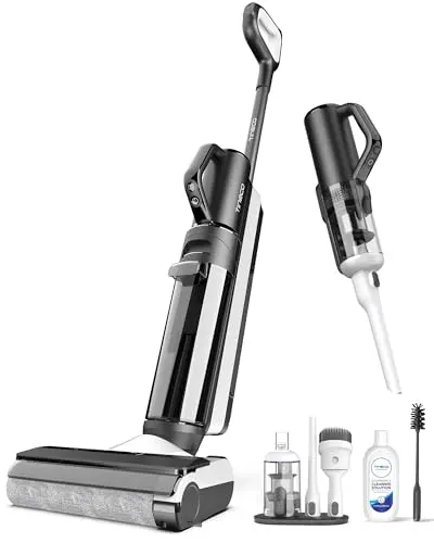 Tineco Floor ONE S5 Combo vacuuming and mopping a hardwood floor simultaneously
