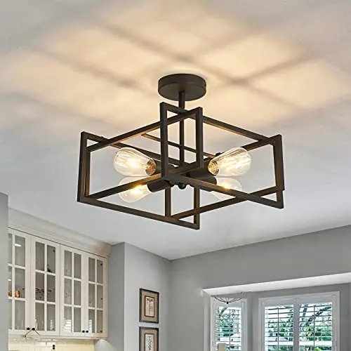 ZGLAOJT black industrial-style flush mount ceiling light with four downward arms