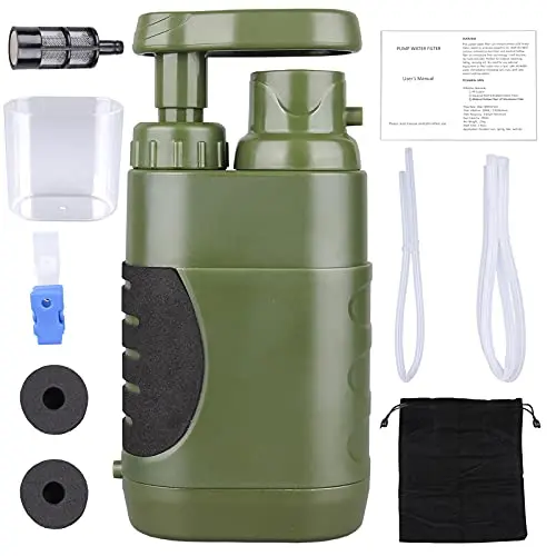 LACUCINO Army Green Portable Hand Pump Water Filter