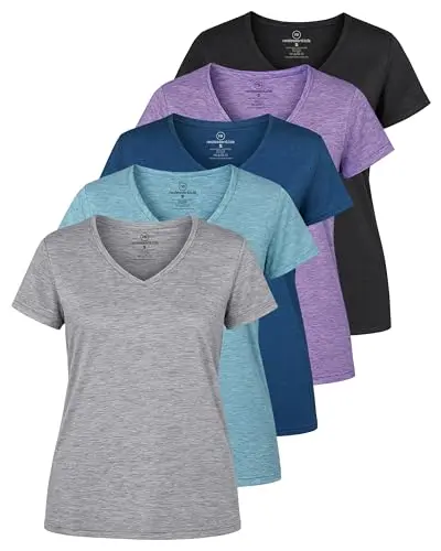 Real Essentials women's dry-fit short sleeve V-neck t-shirt in a 5-pack