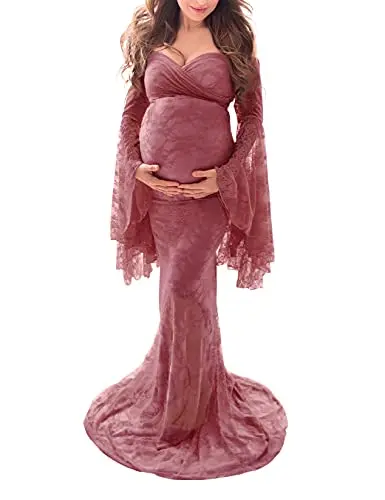 Saslax off-shoulder sweetheart neckline lace maternity dress