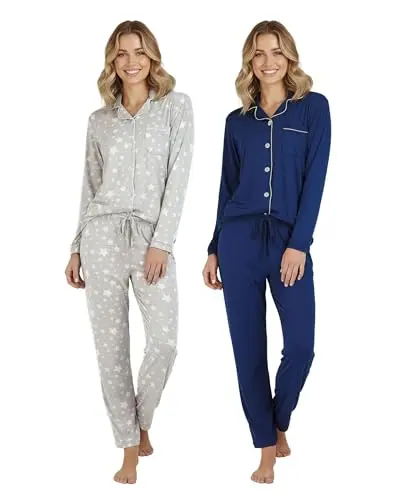 Real Essentials Soft Pajama Set with button-down long sleeve top and full-length pants