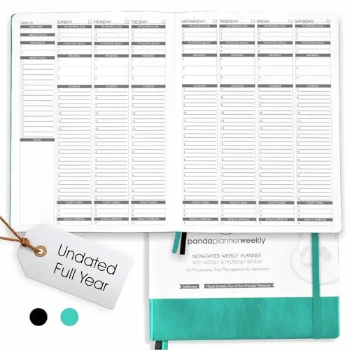 Panda Planner Undated Weekly Planner in Turquoise with spacious layout