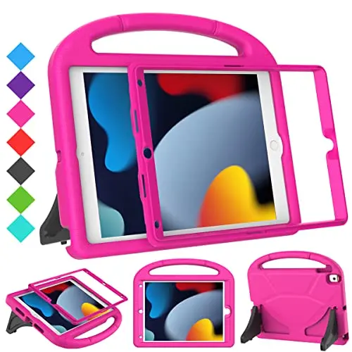 SUPLIK Pink kids iPad case with built-in screen protector and foldable kickstand