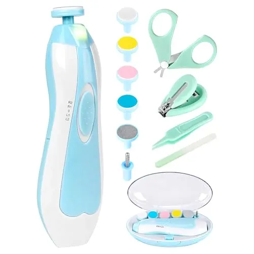 Qunlions 12-in-1 baby nail trimmer electric kit with clippers, scissors, and files