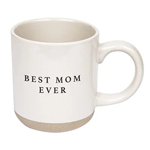 Sweet Water Decor cream-colored stoneware mug with black 'Best Mom Ever' script and a speckled finish